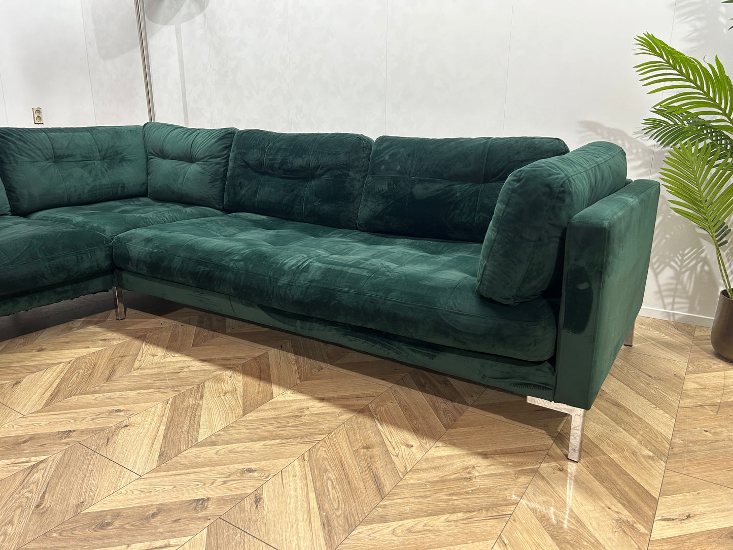 Groene Velvet Hoekbank ~ Losse Kussens Met Afneembare Hoezen