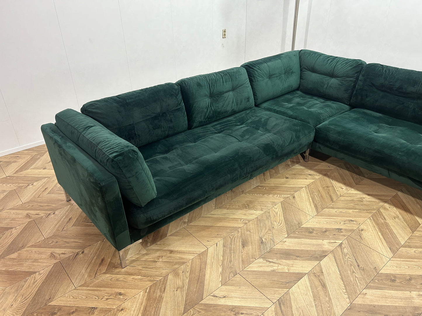 Groene Velvet Hoekbank ~ Losse Kussens Met Afneembare Hoezen