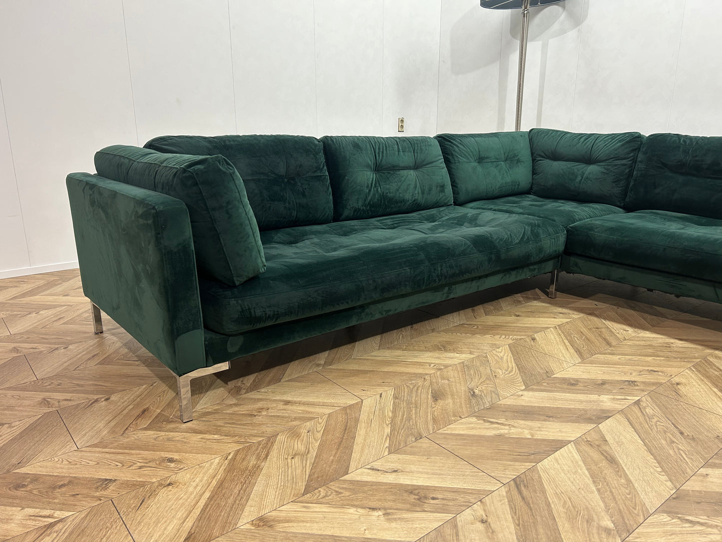 Groene Velvet Hoekbank ~ Losse Kussens Met Afneembare Hoezen