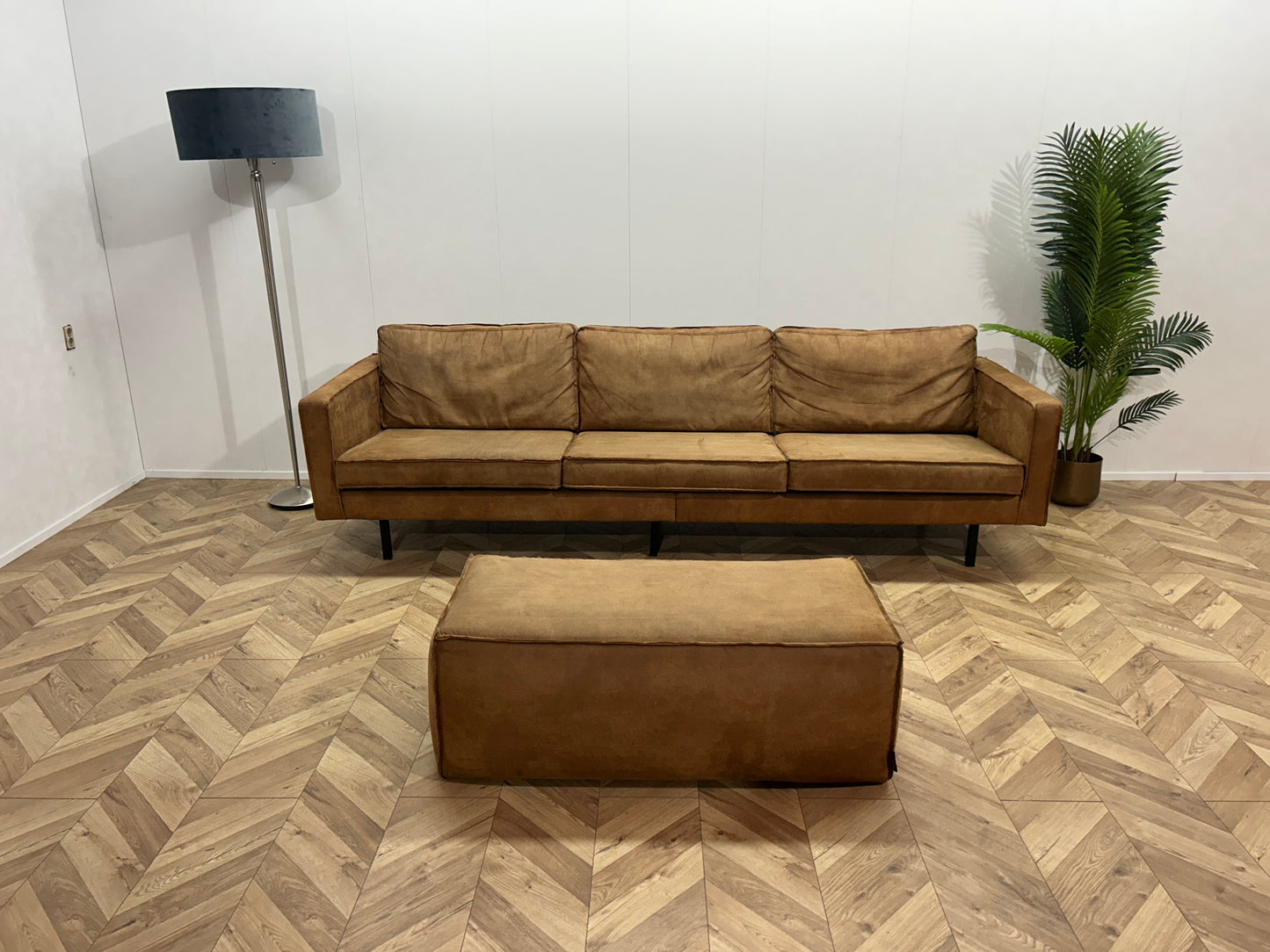 Be Pure Cognac Bruine Suède Leren 3-Zits Bank Inc. Hocker
