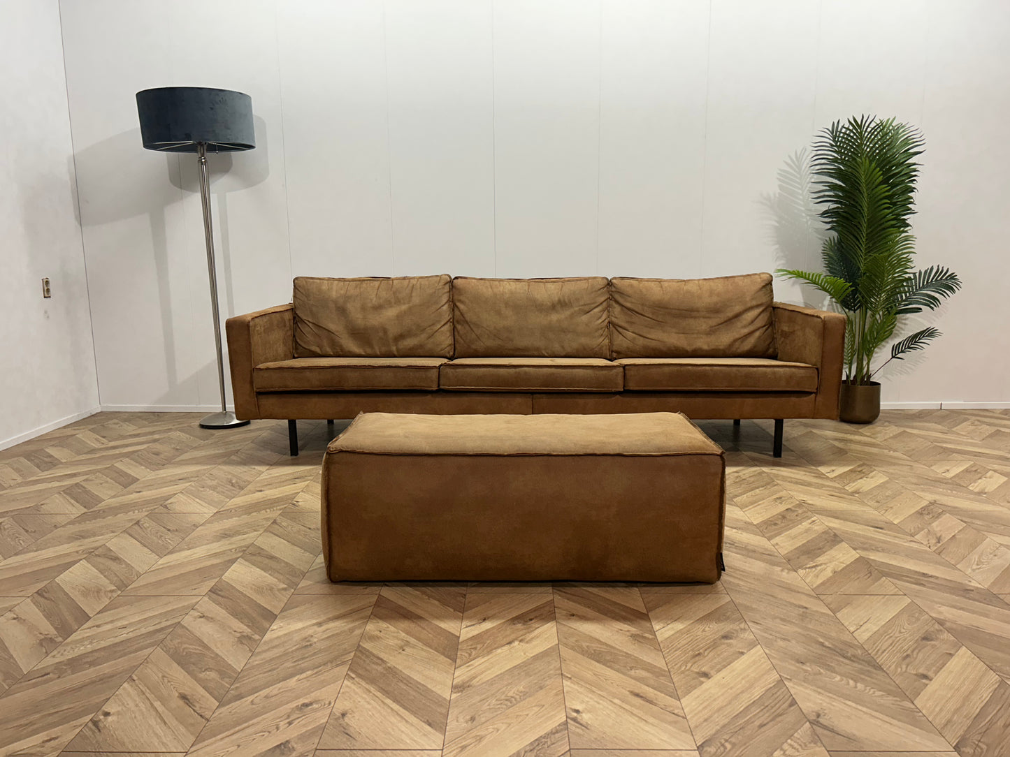 Be Pure Cognac Bruine Suède Leren 3-Zits Bank Inc. Hocker