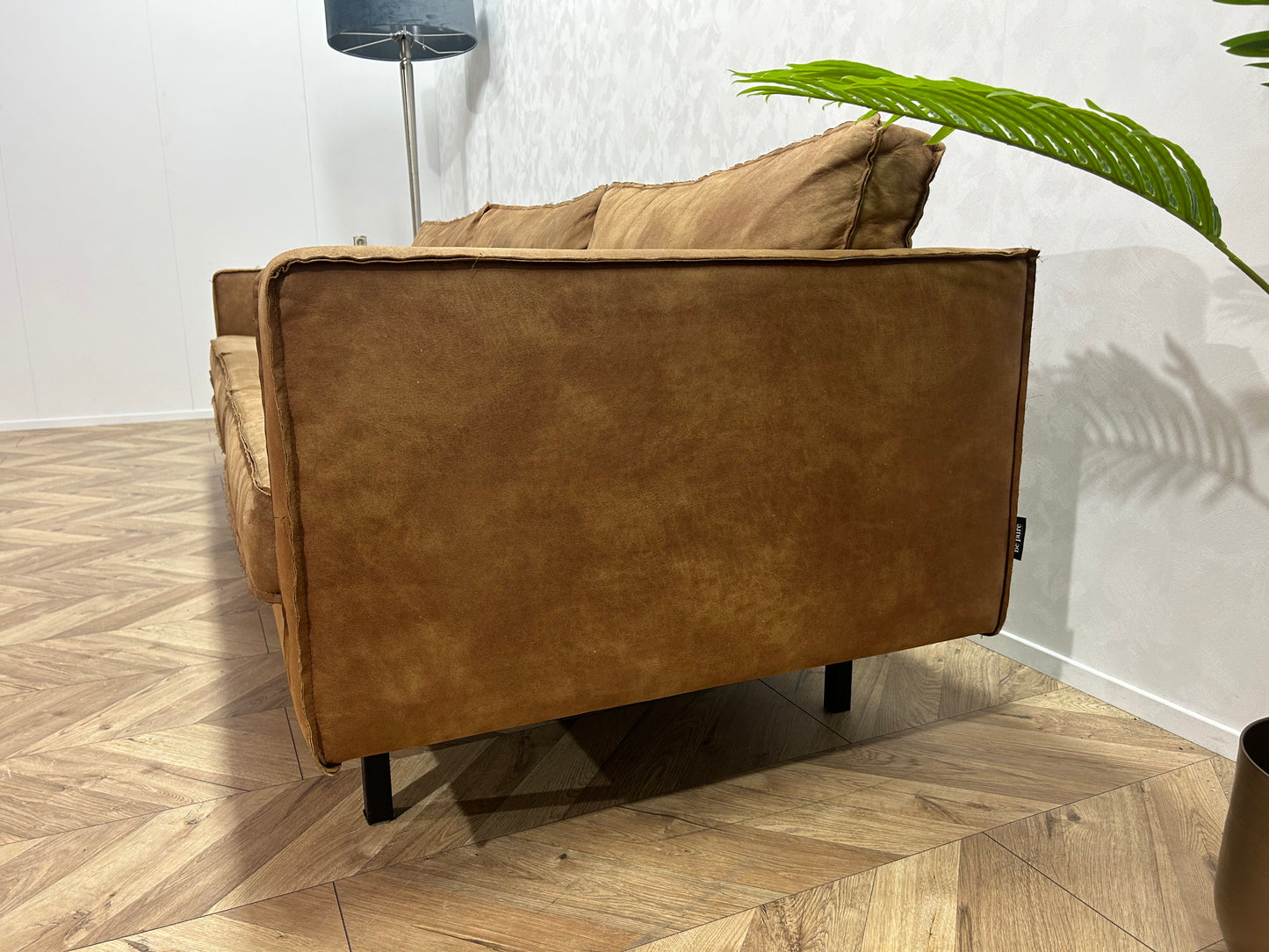 Be Pure Cognac Bruine Suède Leren 3-Zits Bank Inc. Hocker