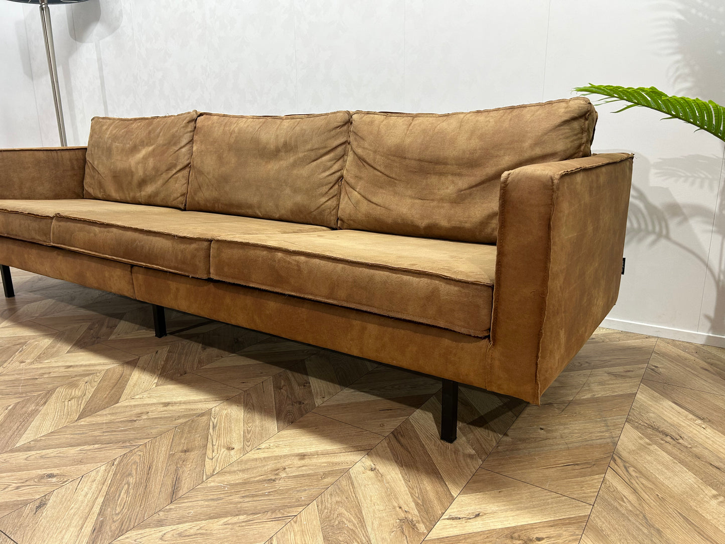 Be Pure Cognac Bruine Suède Leren 3-Zits Bank Inc. Hocker