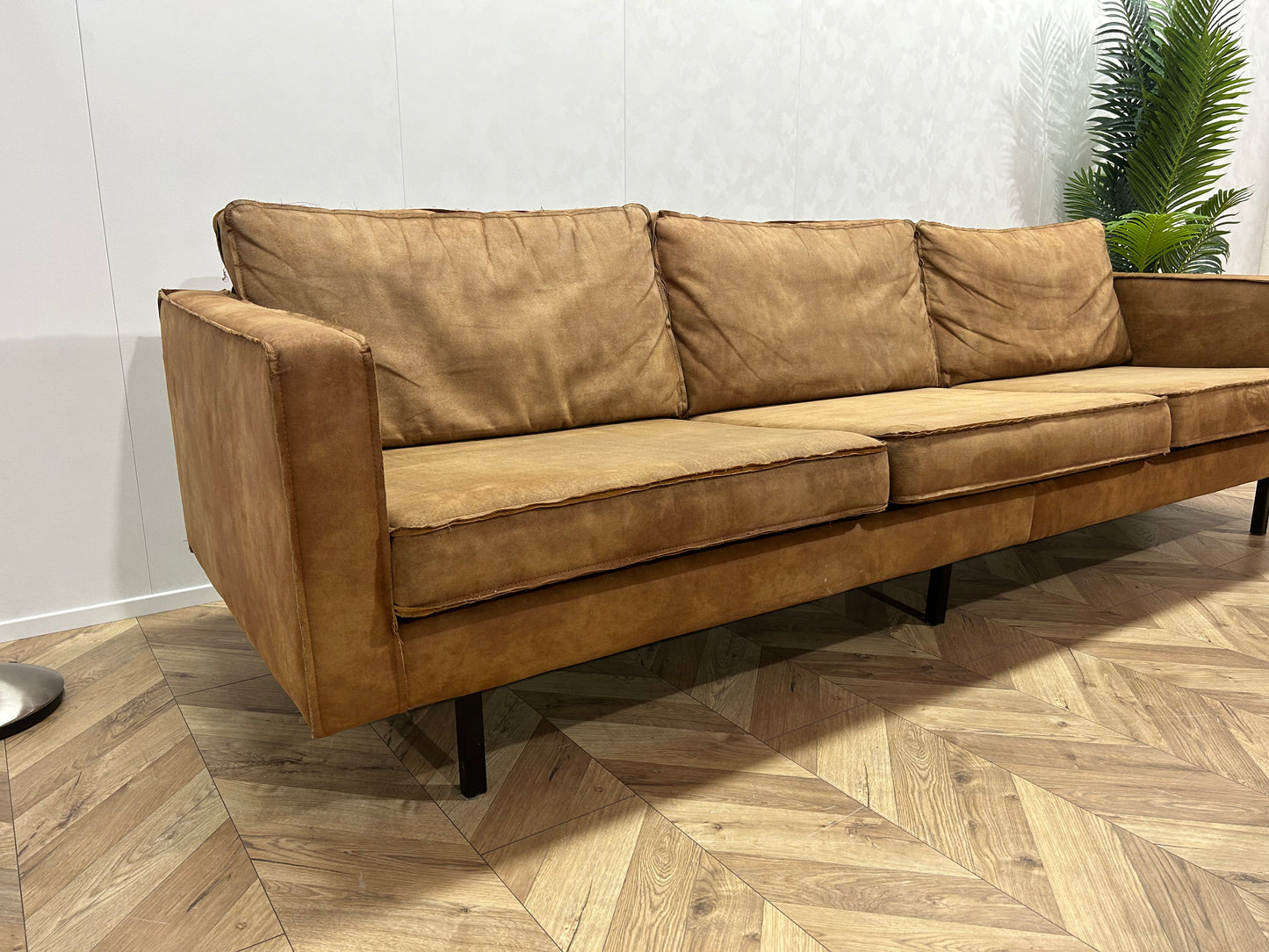 Be Pure Cognac Bruine Suède Leren 3-Zits Bank Inc. Hocker