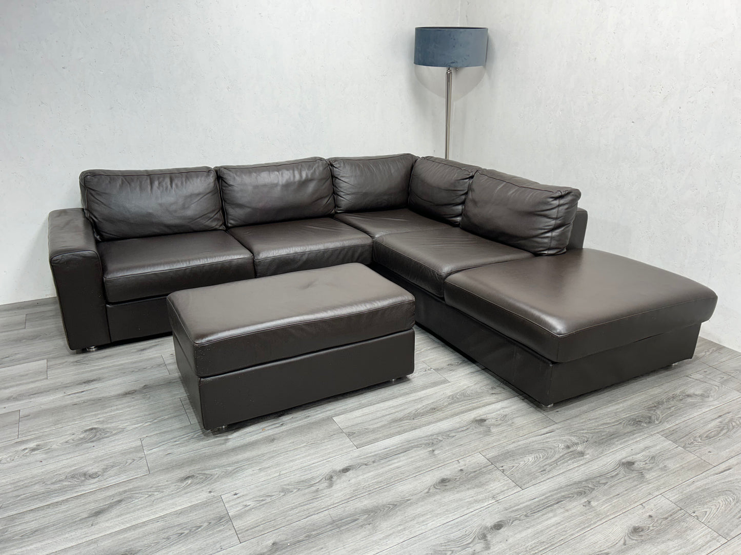 Goossens Echt Lederen Bruine Hoekbank ~ Hocker - Banken Bazaar