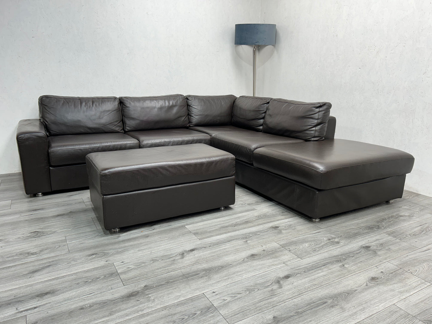 Goossens Echt Lederen Bruine Hoekbank ~ Hocker - Banken Bazaar
