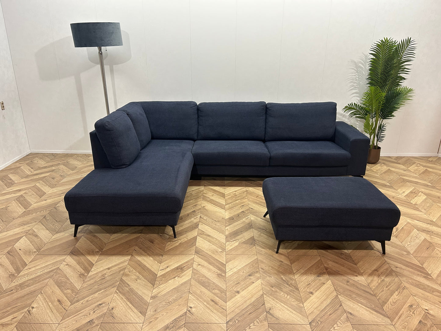 Donker Blauwe Hoekbank Inc. hocker ~ Losse Rugkussens Met Afneembare Hoezen