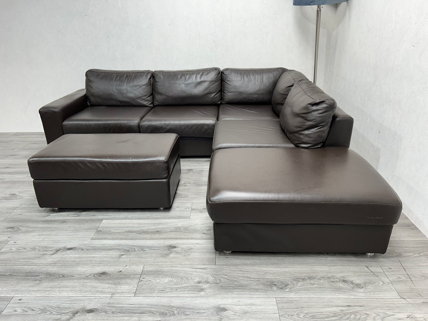 Goossens Echt Lederen Bruine Hoekbank ~ Hocker - Banken Bazaar