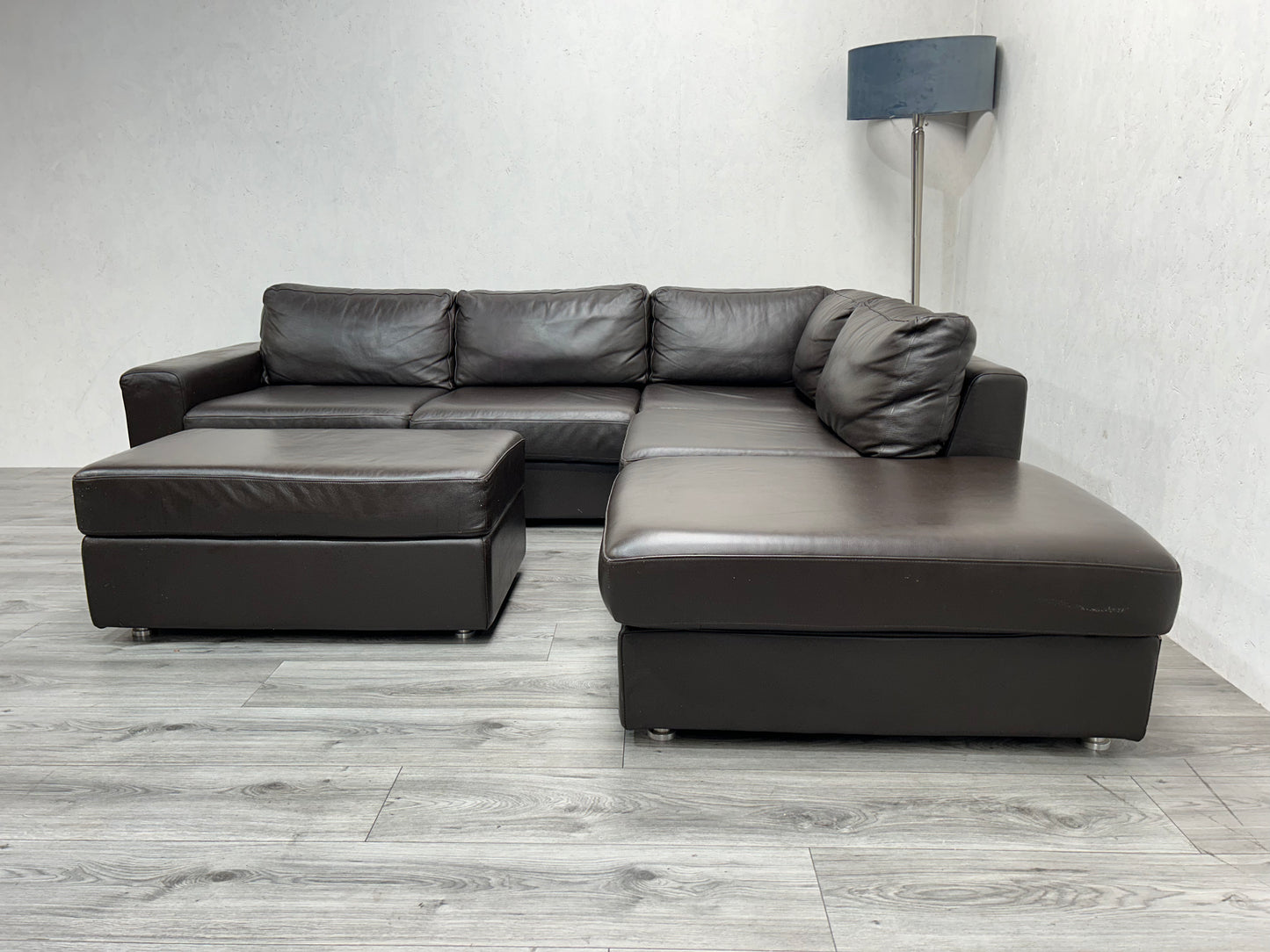Goossens Echt Lederen Bruine Hoekbank ~ Hocker - Banken Bazaar