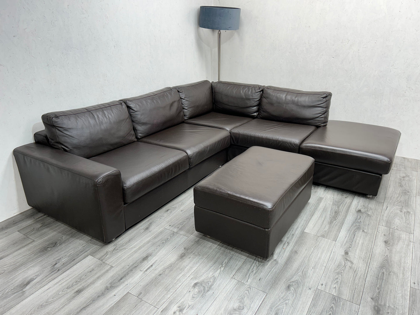 Goossens Echt Lederen Bruine Hoekbank ~ Hocker - Banken Bazaar