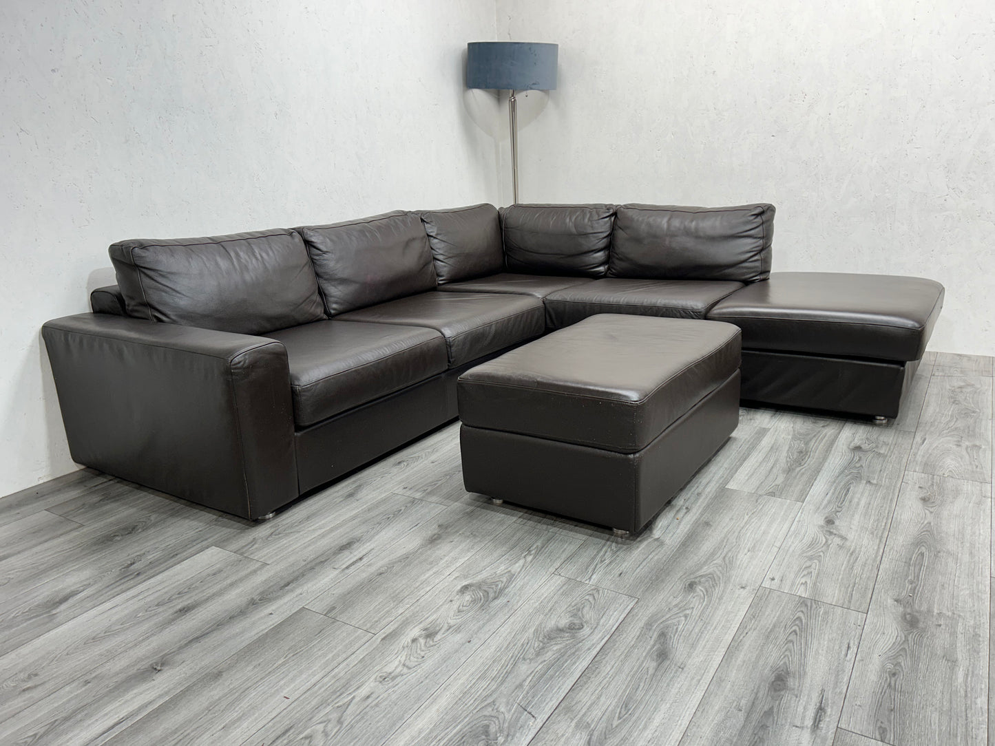 Goossens Echt Lederen Bruine Hoekbank ~ Hocker - Banken Bazaar