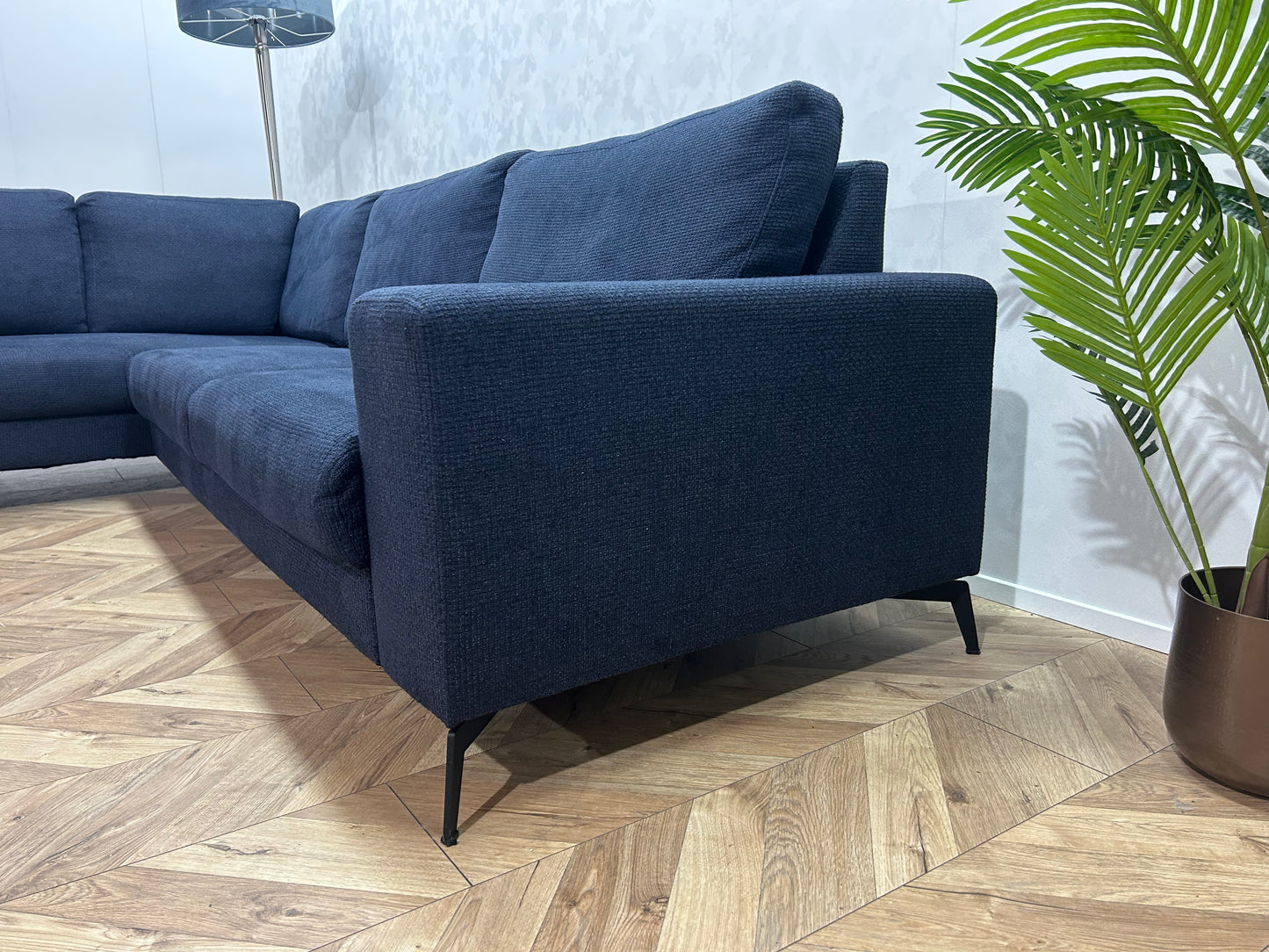 Donker Blauwe Hoekbank Inc. hocker ~ Losse Rugkussens Met Afneembare Hoezen