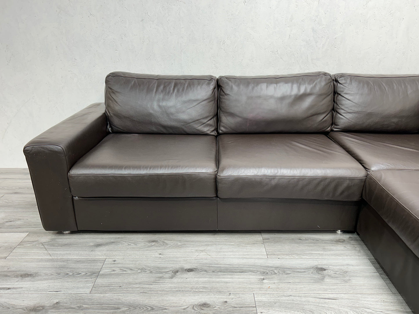 Goossens Echt Lederen Bruine Hoekbank ~ Hocker - Banken Bazaar