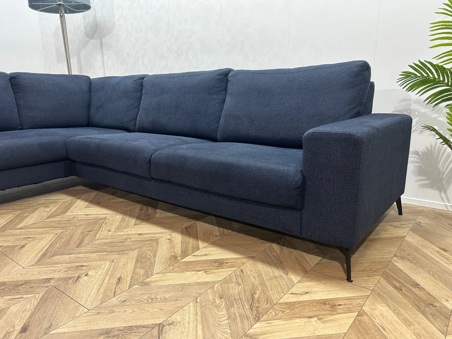 Donker Blauwe Hoekbank Inc. hocker ~ Losse Rugkussens Met Afneembare Hoezen