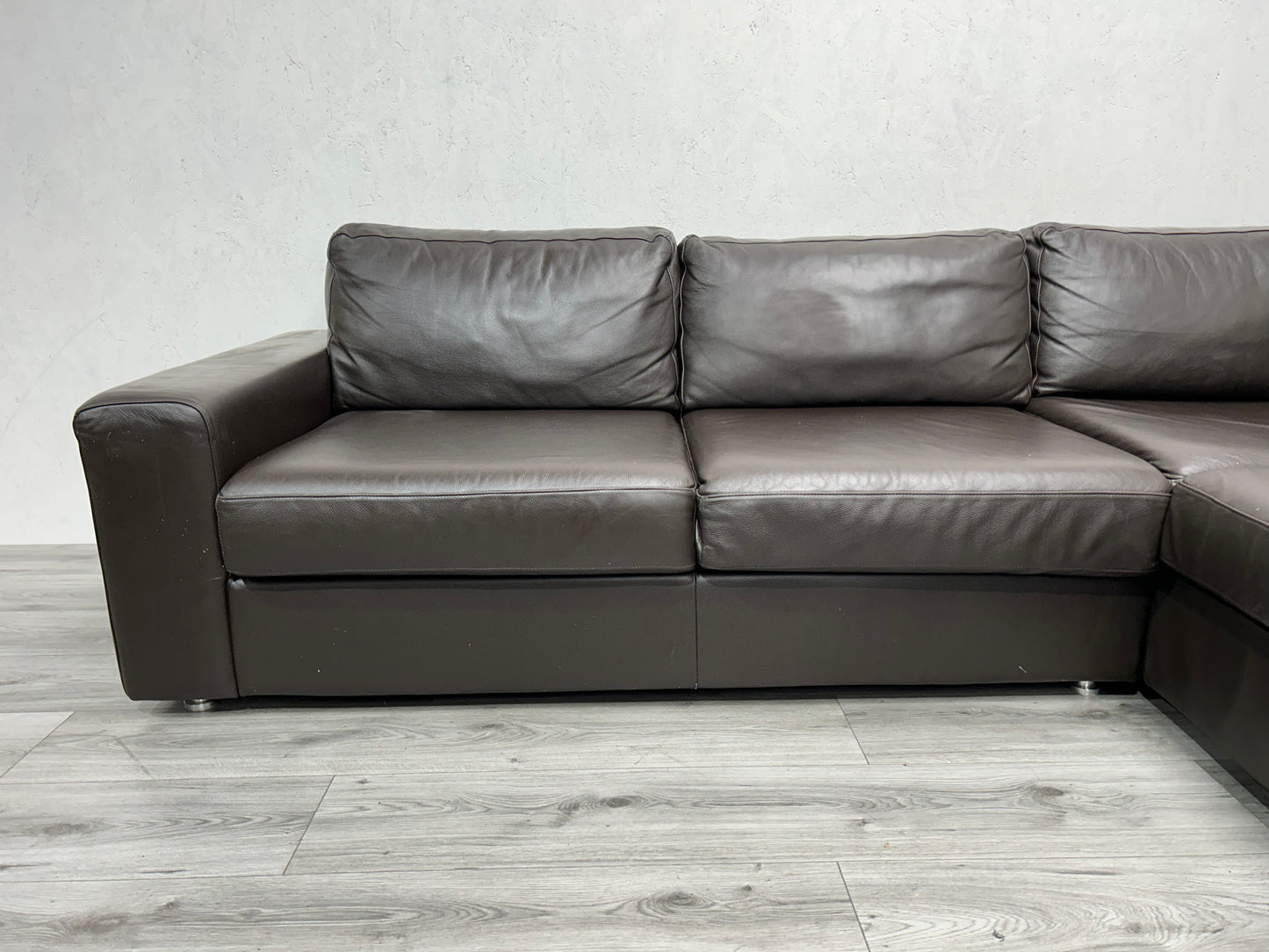 Goossens Echt Lederen Bruine Hoekbank ~ Hocker - Banken Bazaar