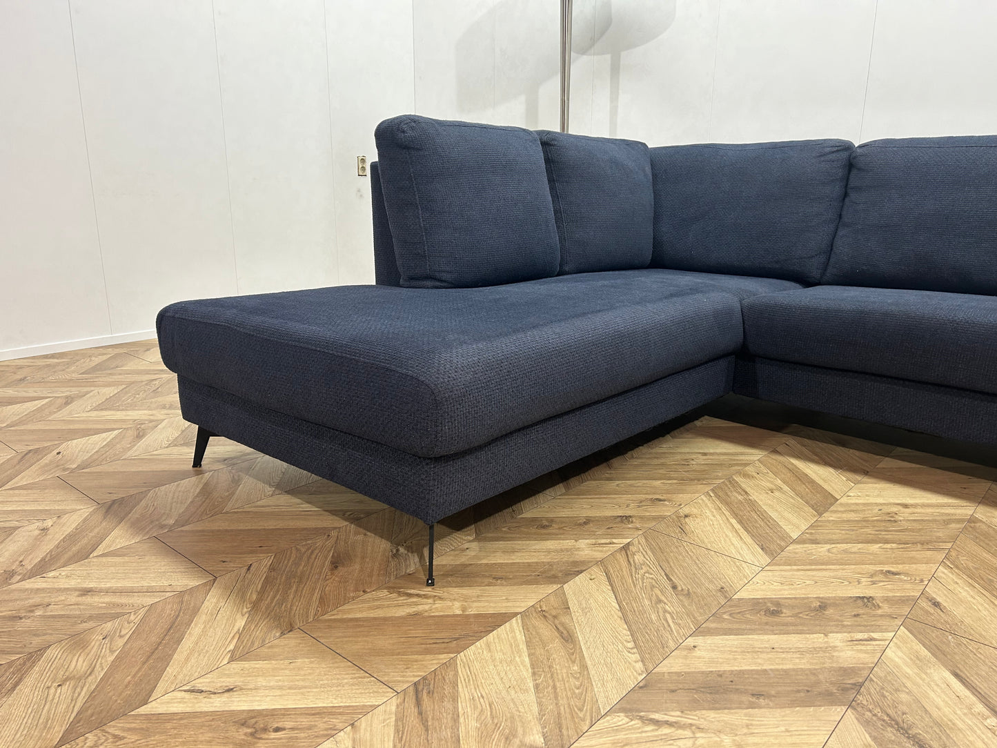 Donker Blauwe Hoekbank Inc. hocker ~ Losse Rugkussens Met Afneembare Hoezen