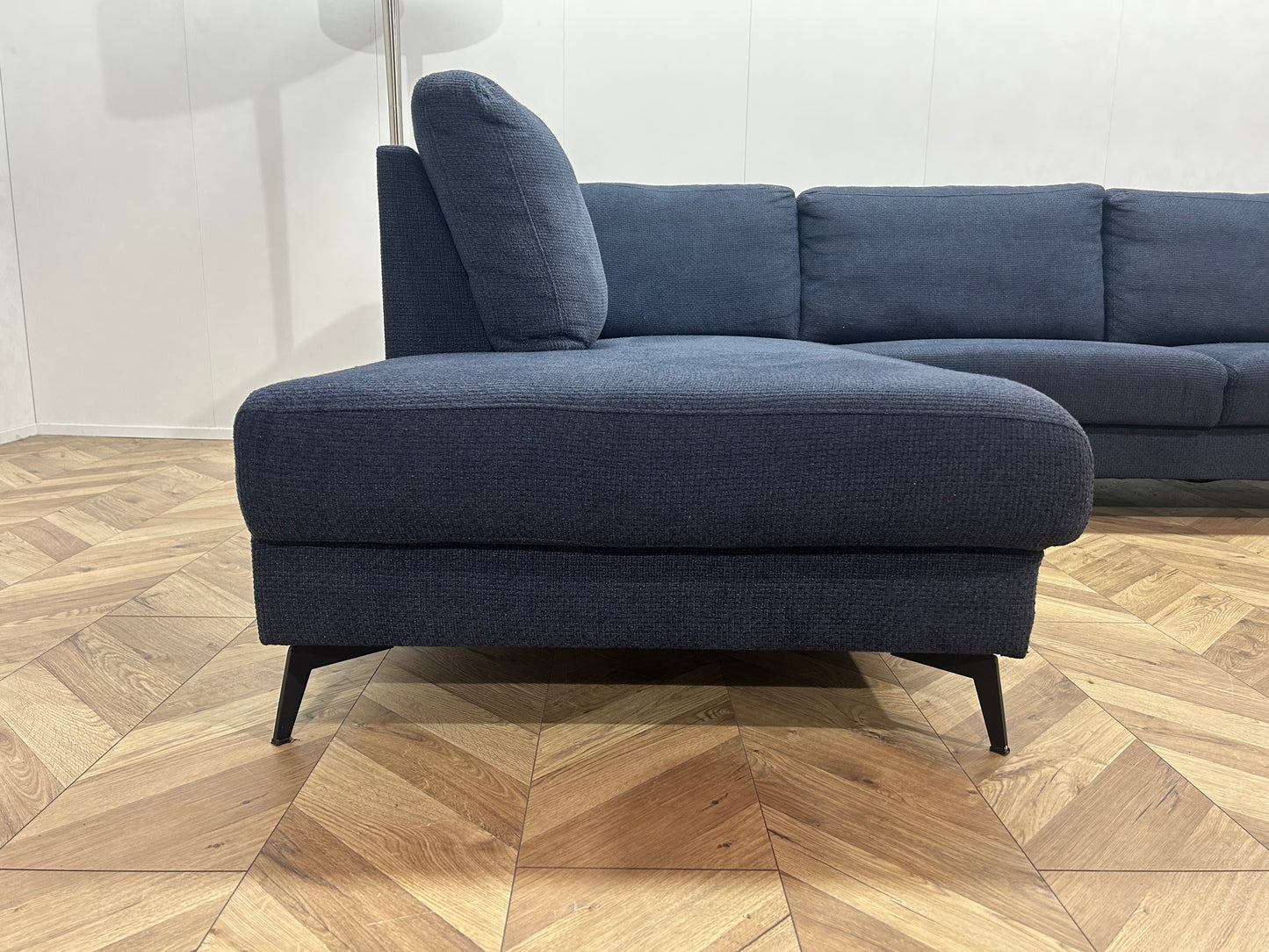 Donker Blauwe Hoekbank Inc. hocker ~ Losse Rugkussens Met Afneembare Hoezen