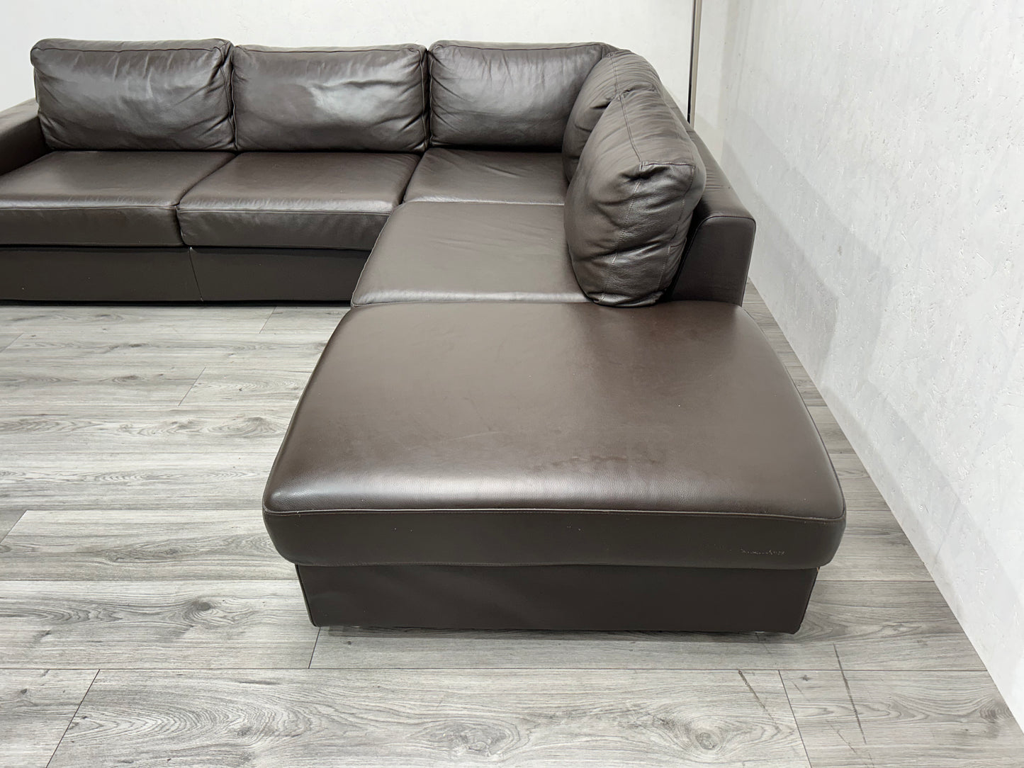 Goossens Echt Lederen Bruine Hoekbank ~ Hocker - Banken Bazaar