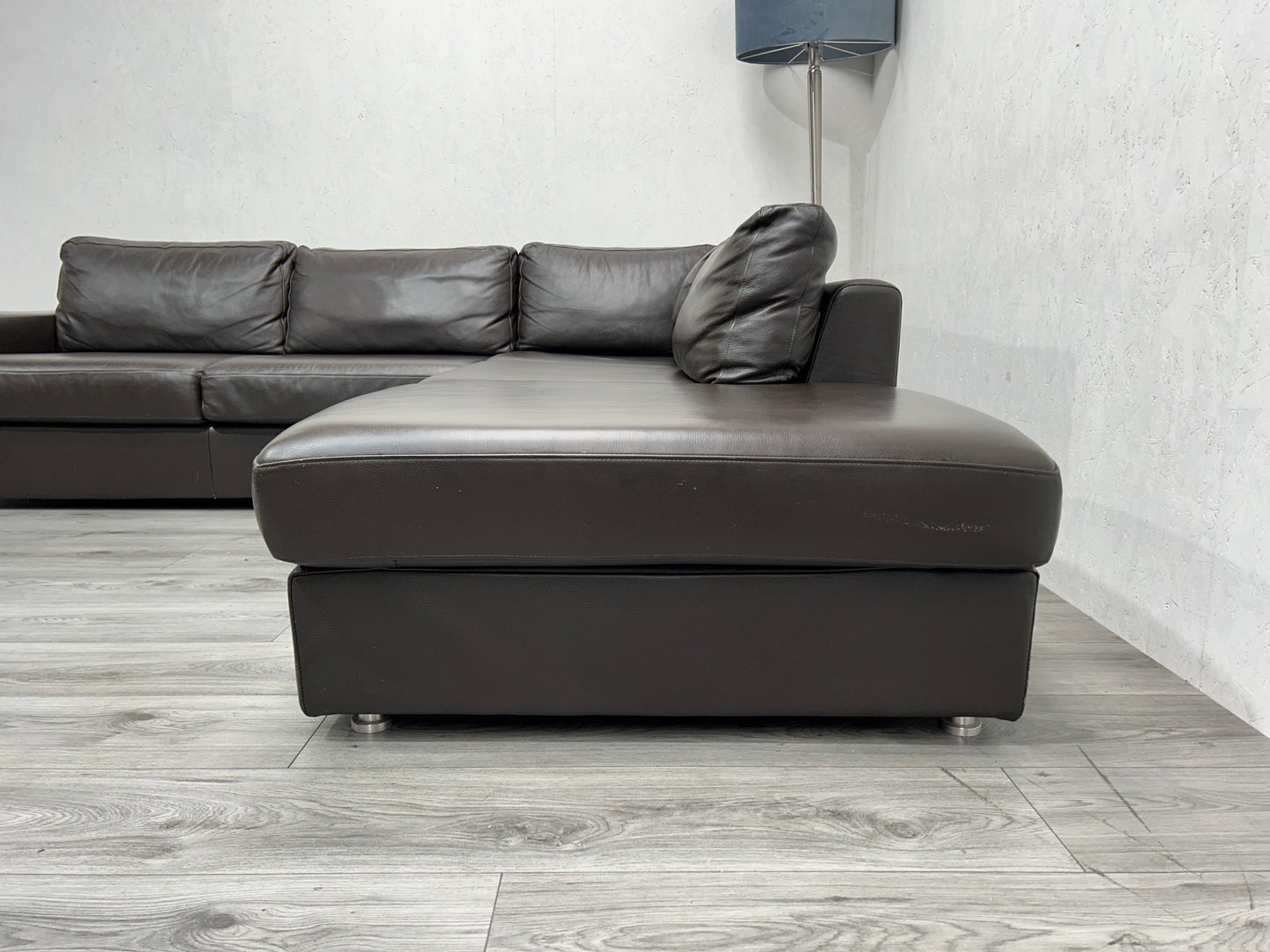 Goossens Echt Lederen Bruine Hoekbank ~ Hocker - Banken Bazaar