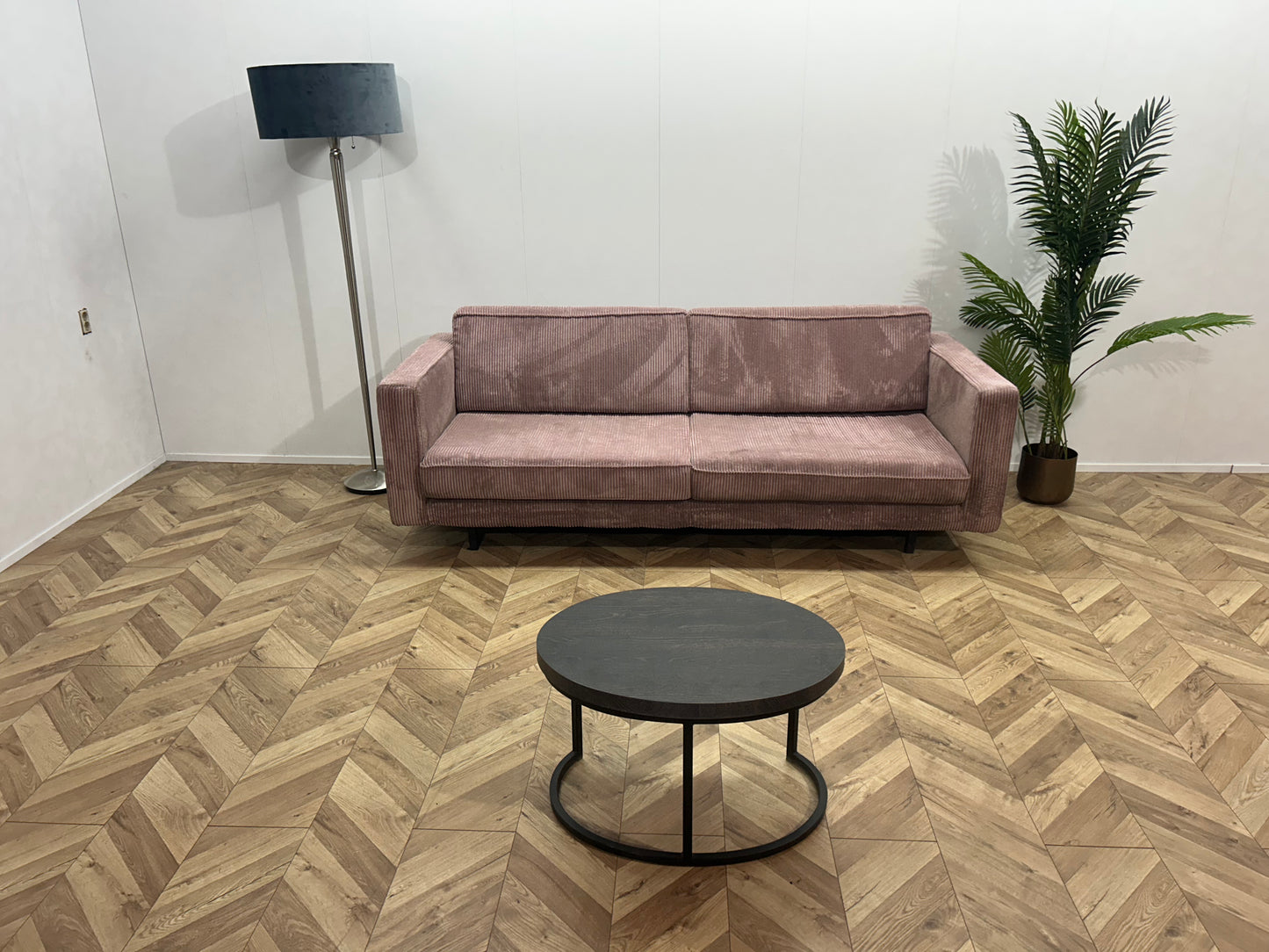Roze 2,5-Zits Ribstof Bank ~ Losse Kussens Met Afneembare Hoezen