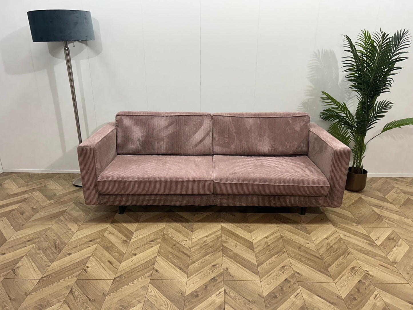 Roze 2,5-Zits Ribstof Bank ~ Losse Kussens Met Afneembare Hoezen