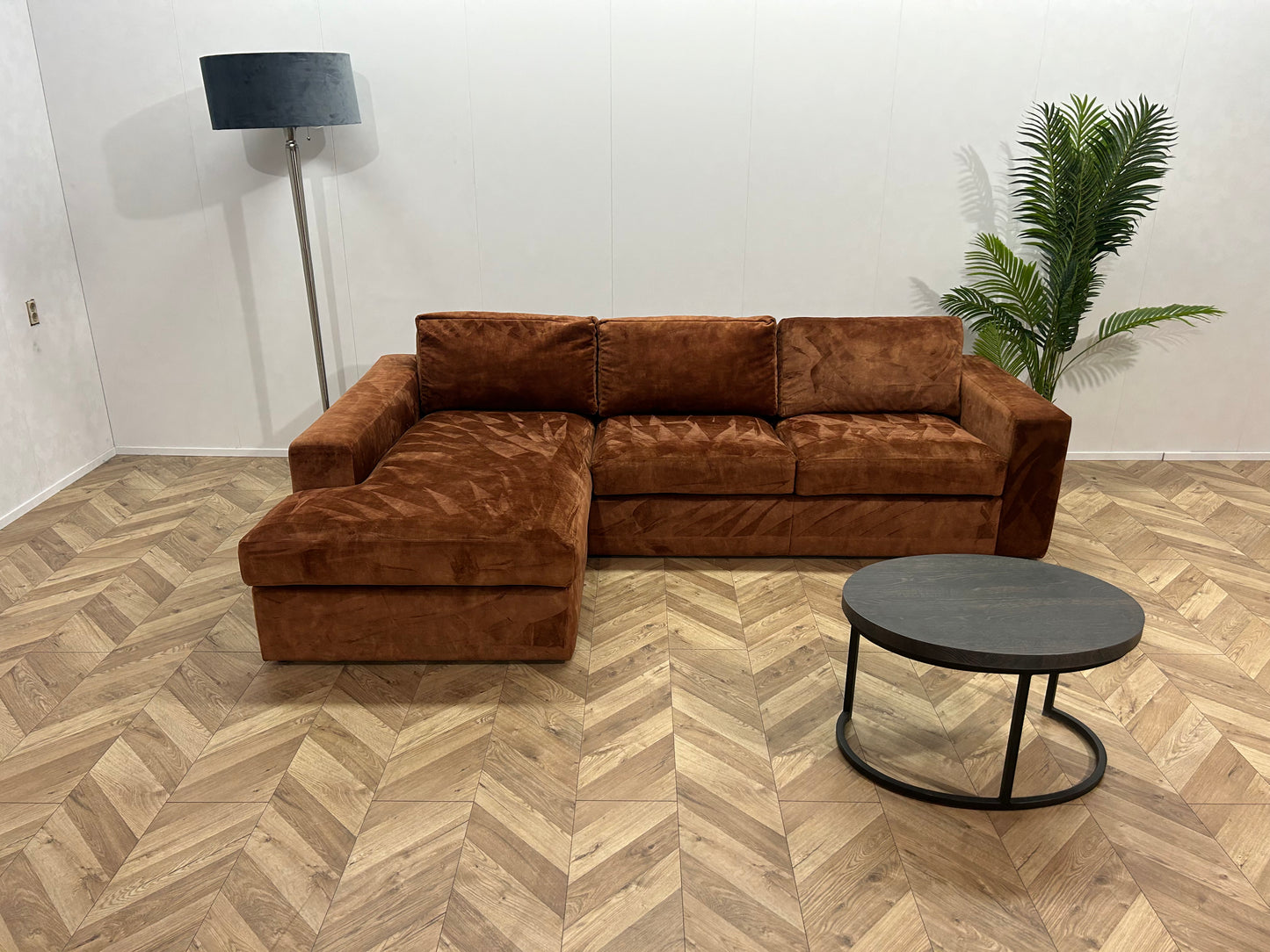 Cognac Bruine Velvet Hoekbank ~ Losse Kussen Met Afneembare Hoezen