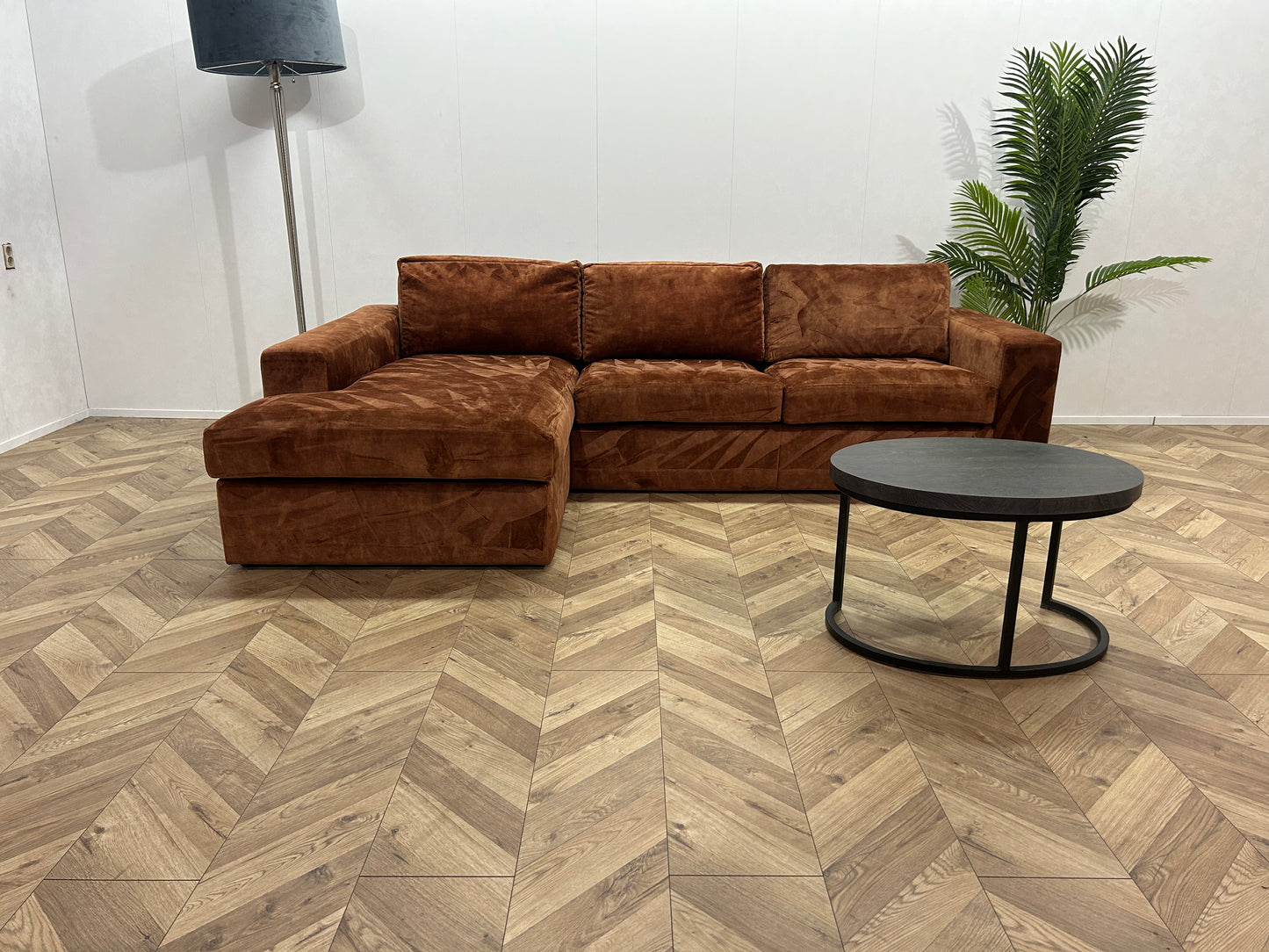 Cognac Bruine Velvet Hoekbank ~ Losse Kussen Met Afneembare Hoezen