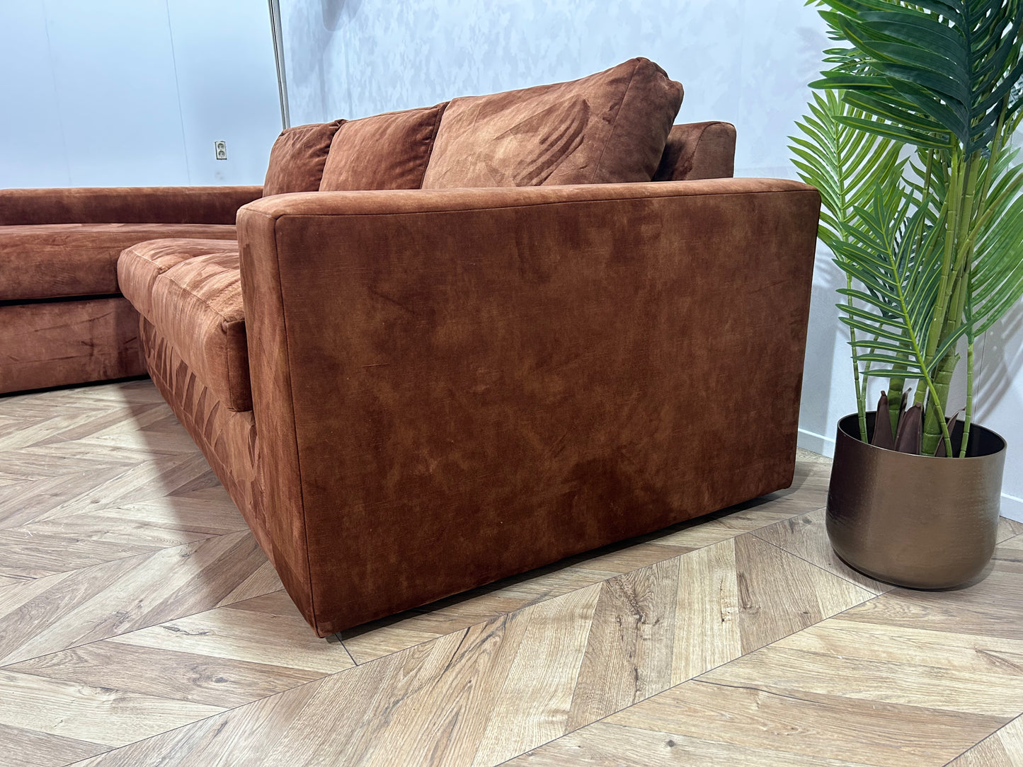 Cognac Bruine Velvet Hoekbank ~ Losse Kussen Met Afneembare Hoezen