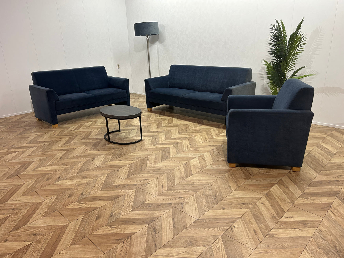 Donker Blauwe Banken Set Inc. Fauteuil ~ Vaste Kussens