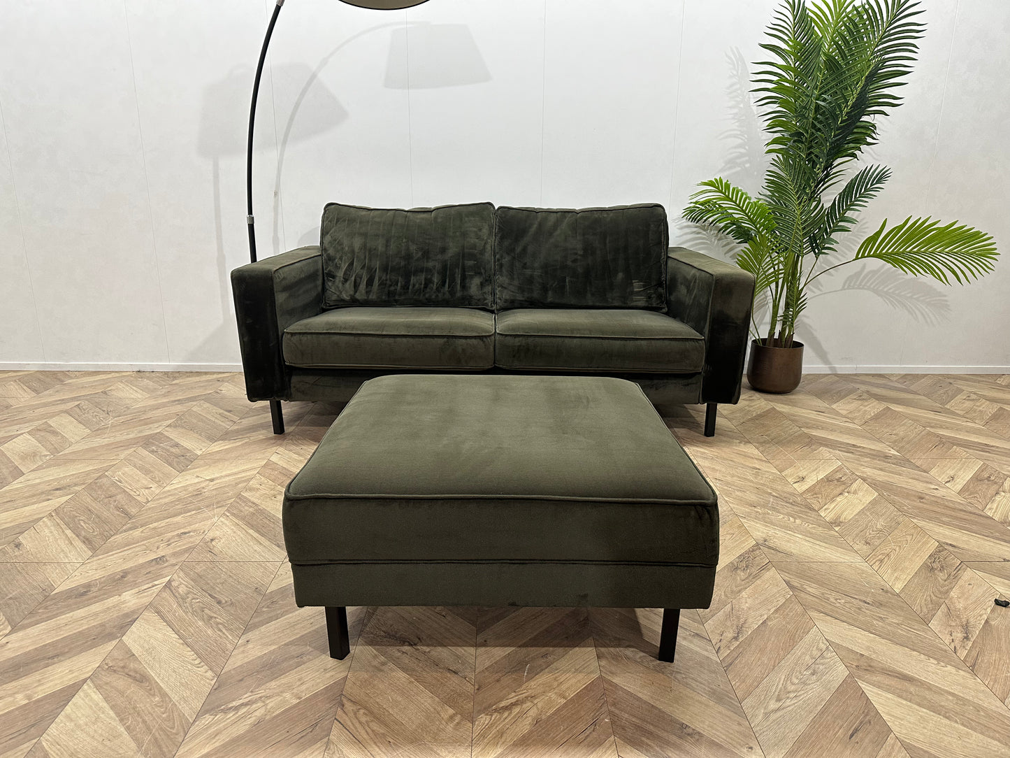 WOOOD Donker Groene Velvet 2-Zits Bank Inc. Hocker ~ Losse Kussens Met Afneembare Hoezen