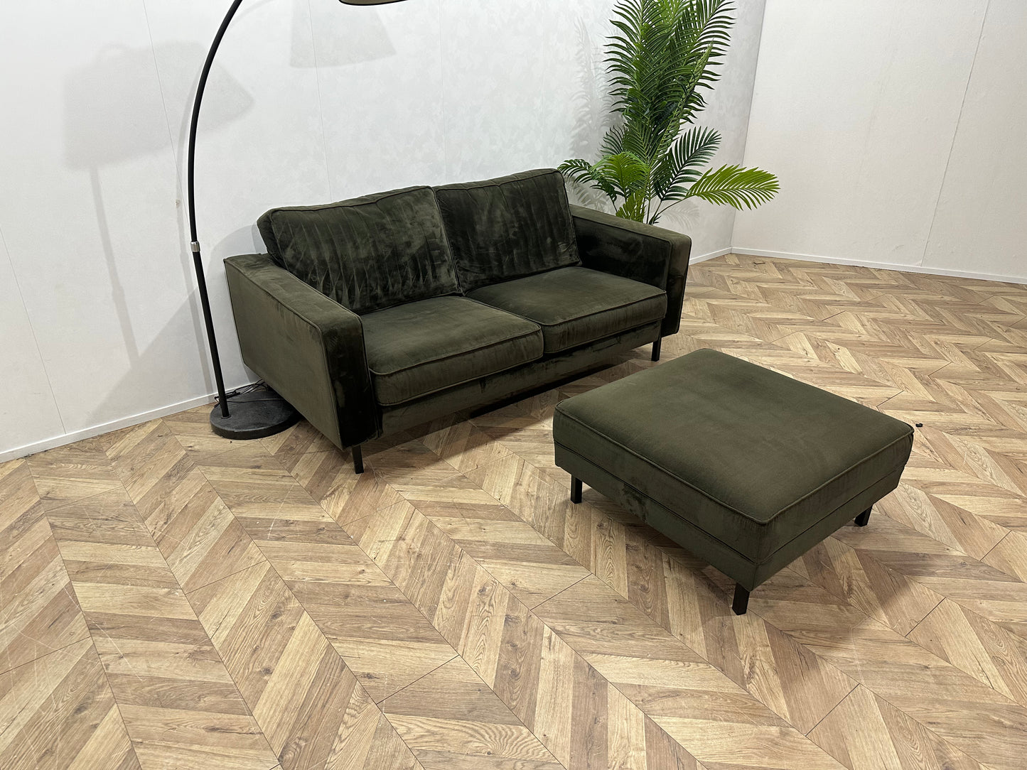 WOOOD Donker Groene Velvet 2-Zits Bank Inc. Hocker ~ Losse Kussens Met Afneembare Hoezen
