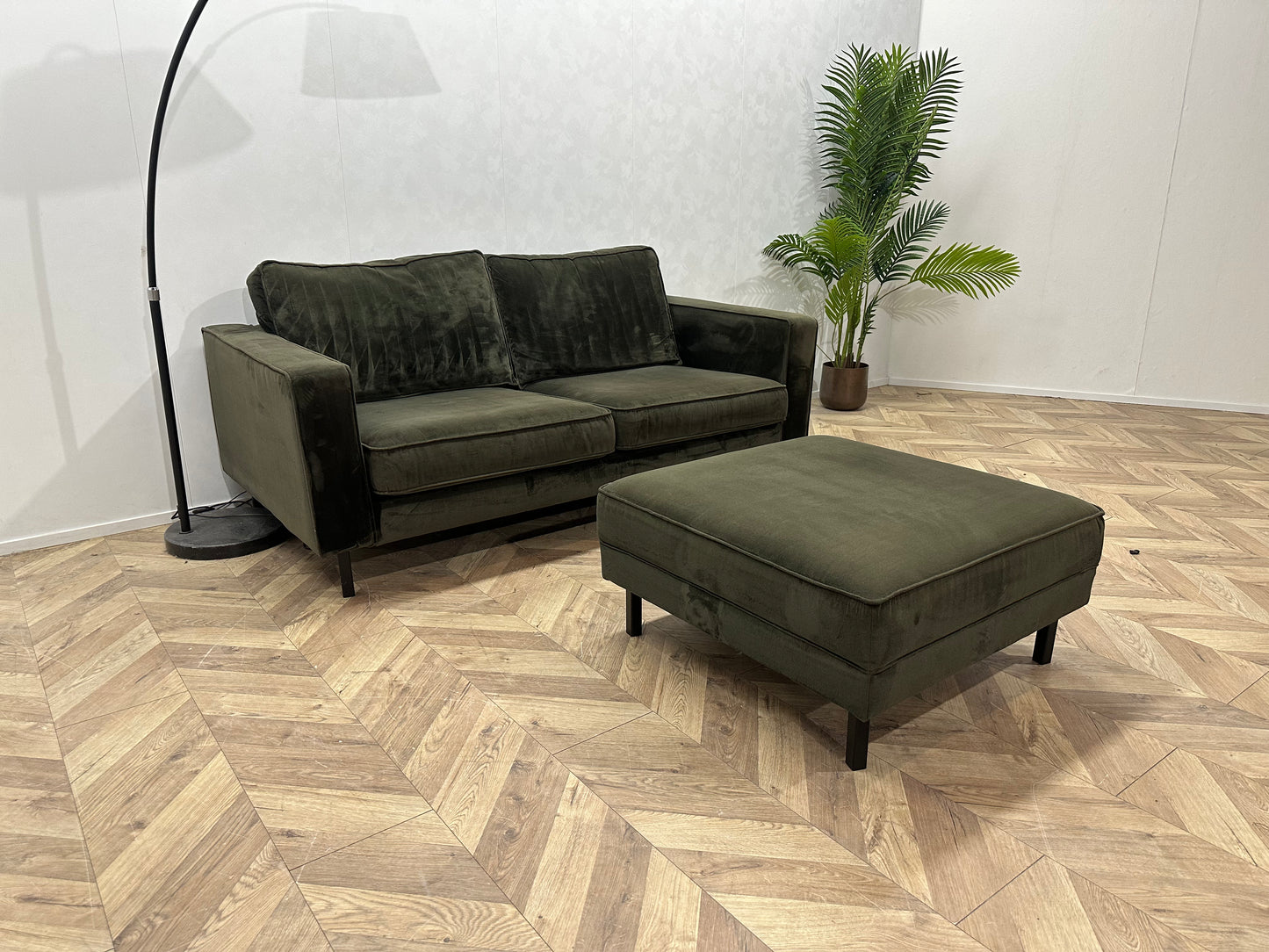 WOOOD Donker Groene Velvet 2-Zits Bank Inc. Hocker ~ Losse Kussens Met Afneembare Hoezen