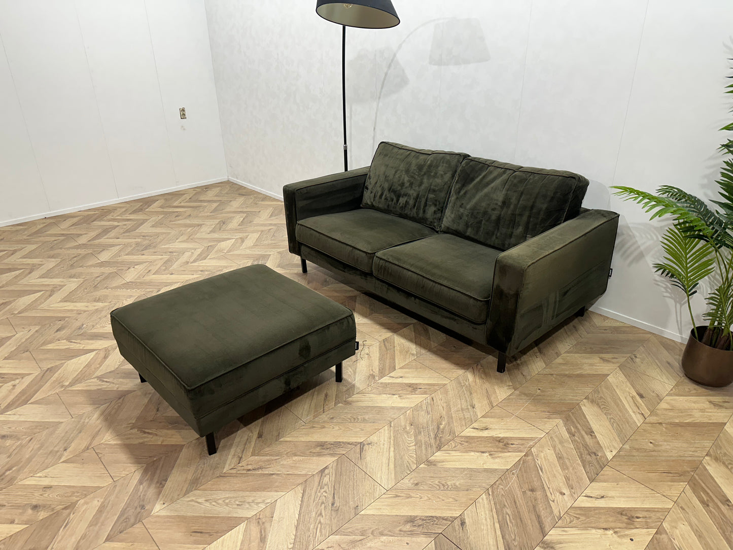 WOOOD Donker Groene Velvet 2-Zits Bank Inc. Hocker ~ Losse Kussens Met Afneembare Hoezen