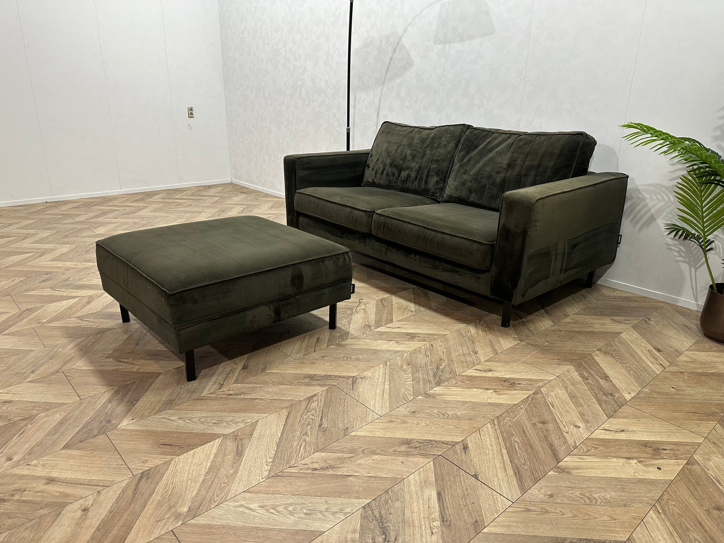 WOOOD Donker Groene Velvet 2-Zits Bank Inc. Hocker ~ Losse Kussens Met Afneembare Hoezen