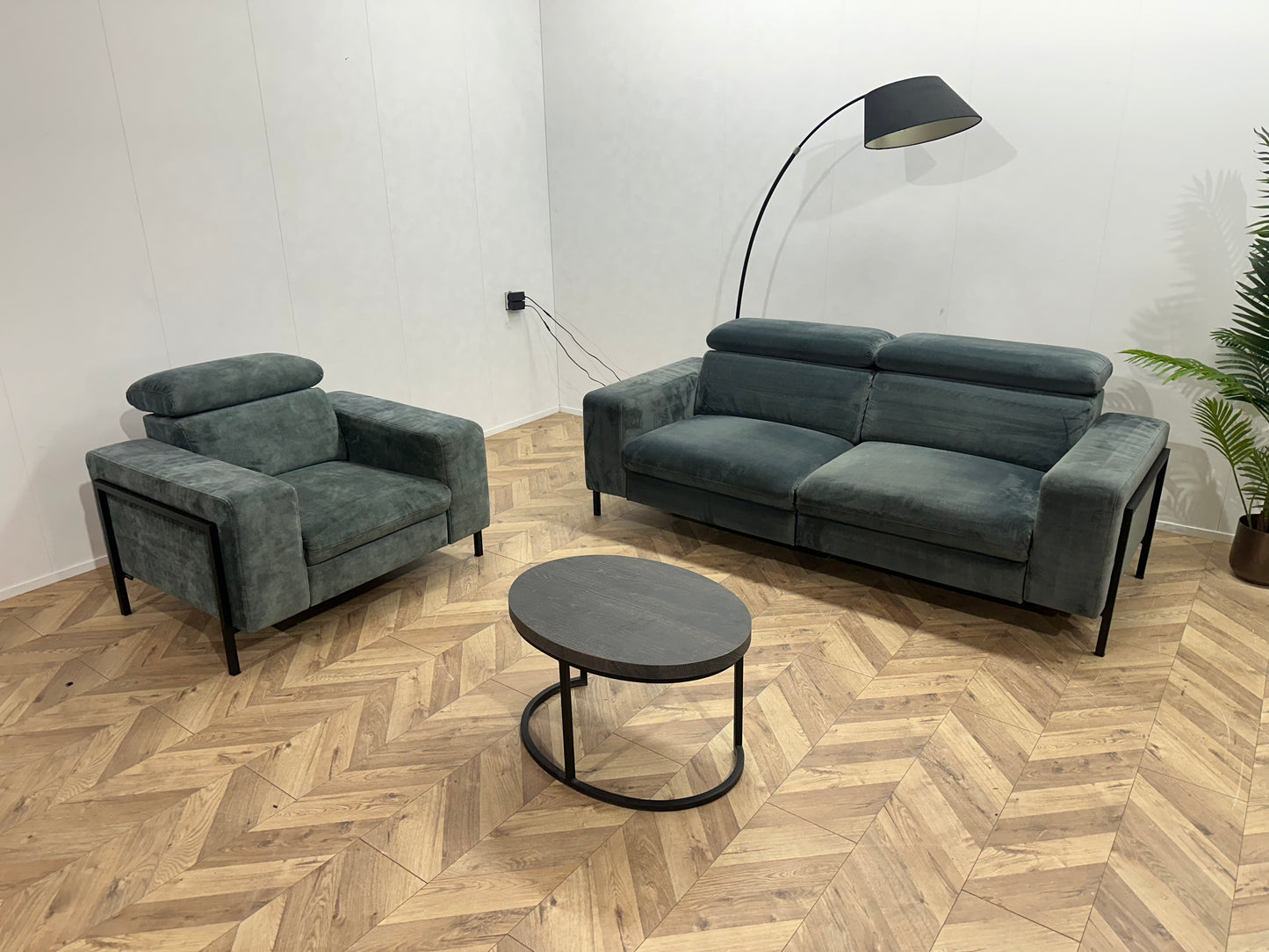 Feelings Elektrisch Verstelbare Blauw/Grijze Velvet 2,5-Zits Bank ~ Groen/Grijze Velvet Fauteuil