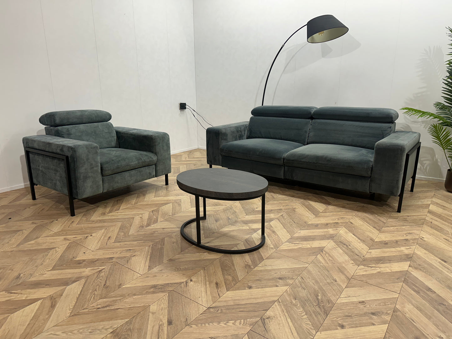Feelings Elektrisch Verstelbare Blauw/Grijze Velvet 2,5-Zits Bank ~ Groen/Grijze Velvet Fauteuil