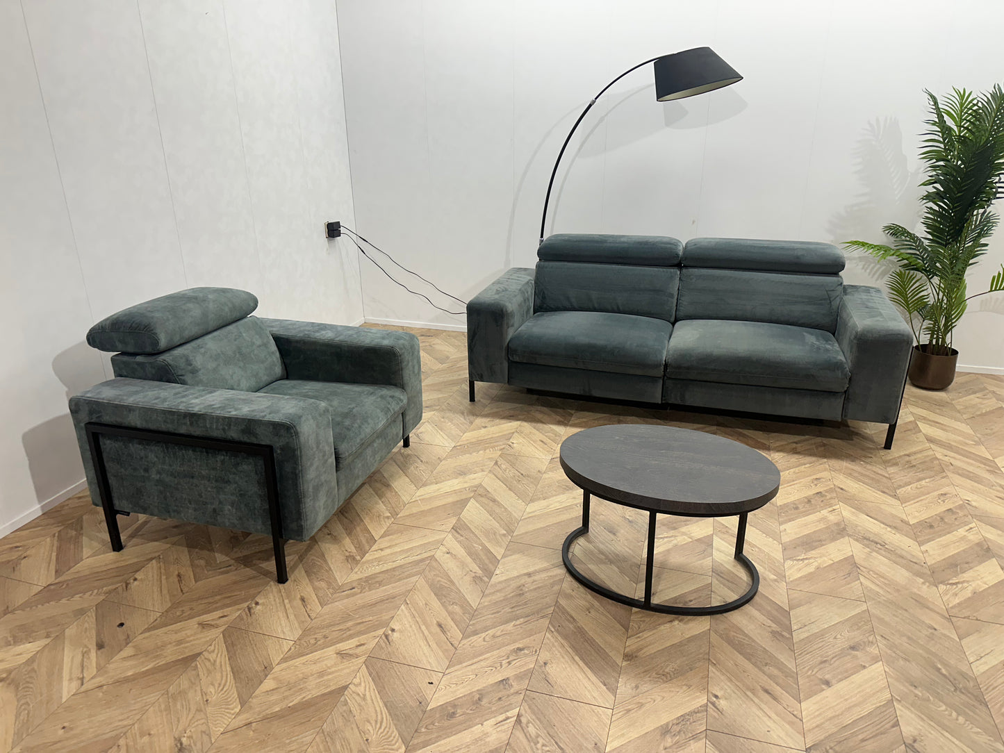 Feelings Elektrisch Verstelbare Blauw/Grijze Velvet 2,5-Zits Bank ~ Groen/Grijze Velvet Fauteuil