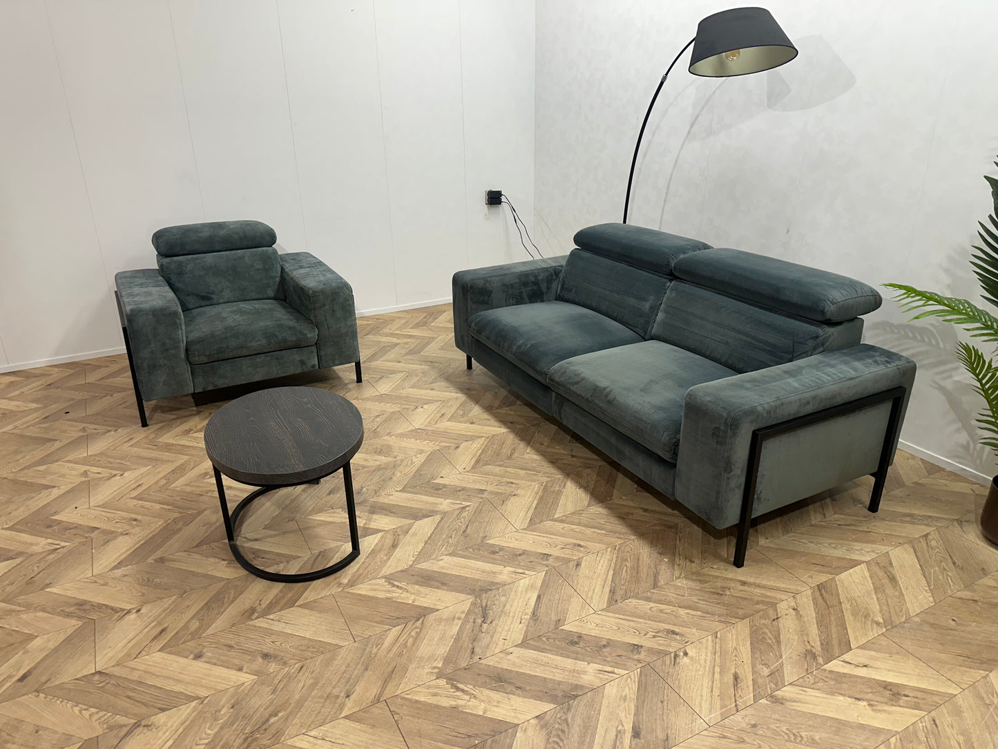 Feelings Elektrisch Verstelbare Blauw/Grijze Velvet 2,5-Zits Bank ~ Groen/Grijze Velvet Fauteuil