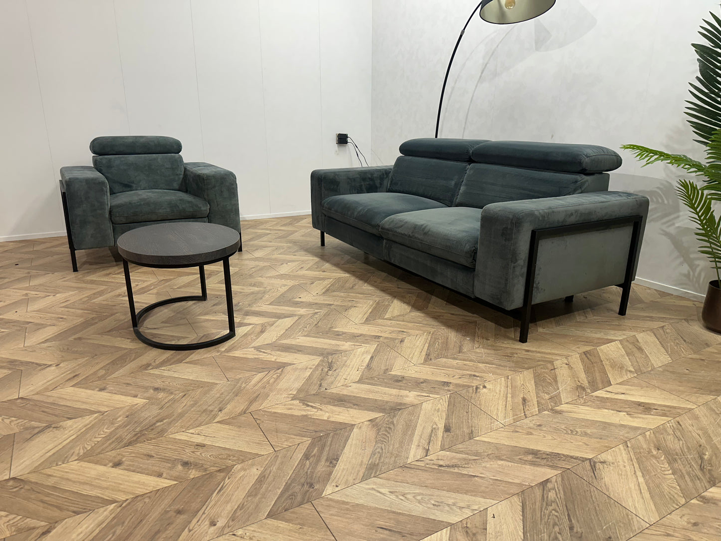 Feelings Elektrisch Verstelbare Blauw/Grijze Velvet 2,5-Zits Bank ~ Groen/Grijze Velvet Fauteuil