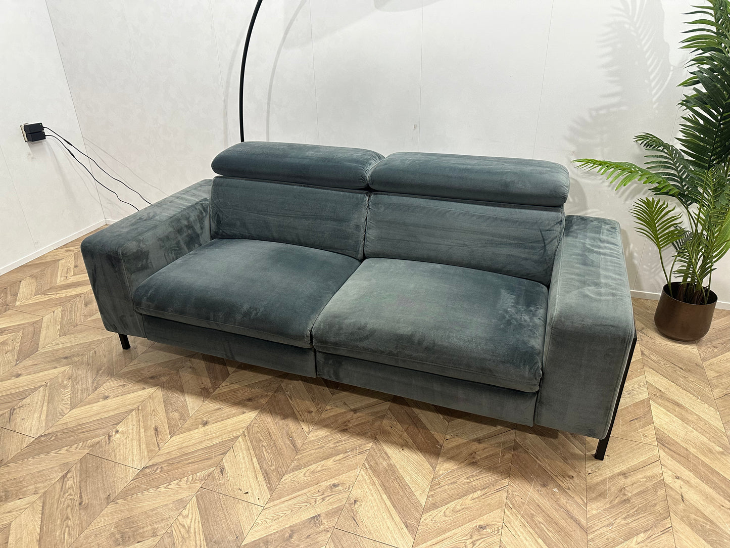 Feelings Elektrisch Verstelbare Blauw/Grijze Velvet 2,5-Zits Bank ~ Groen/Grijze Velvet Fauteuil
