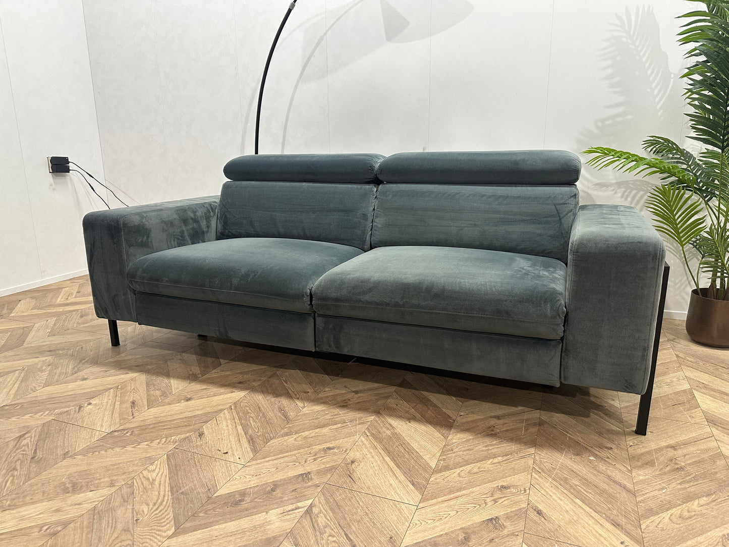 Feelings Elektrisch Verstelbare Blauw/Grijze Velvet 2,5-Zits Bank ~ Groen/Grijze Velvet Fauteuil
