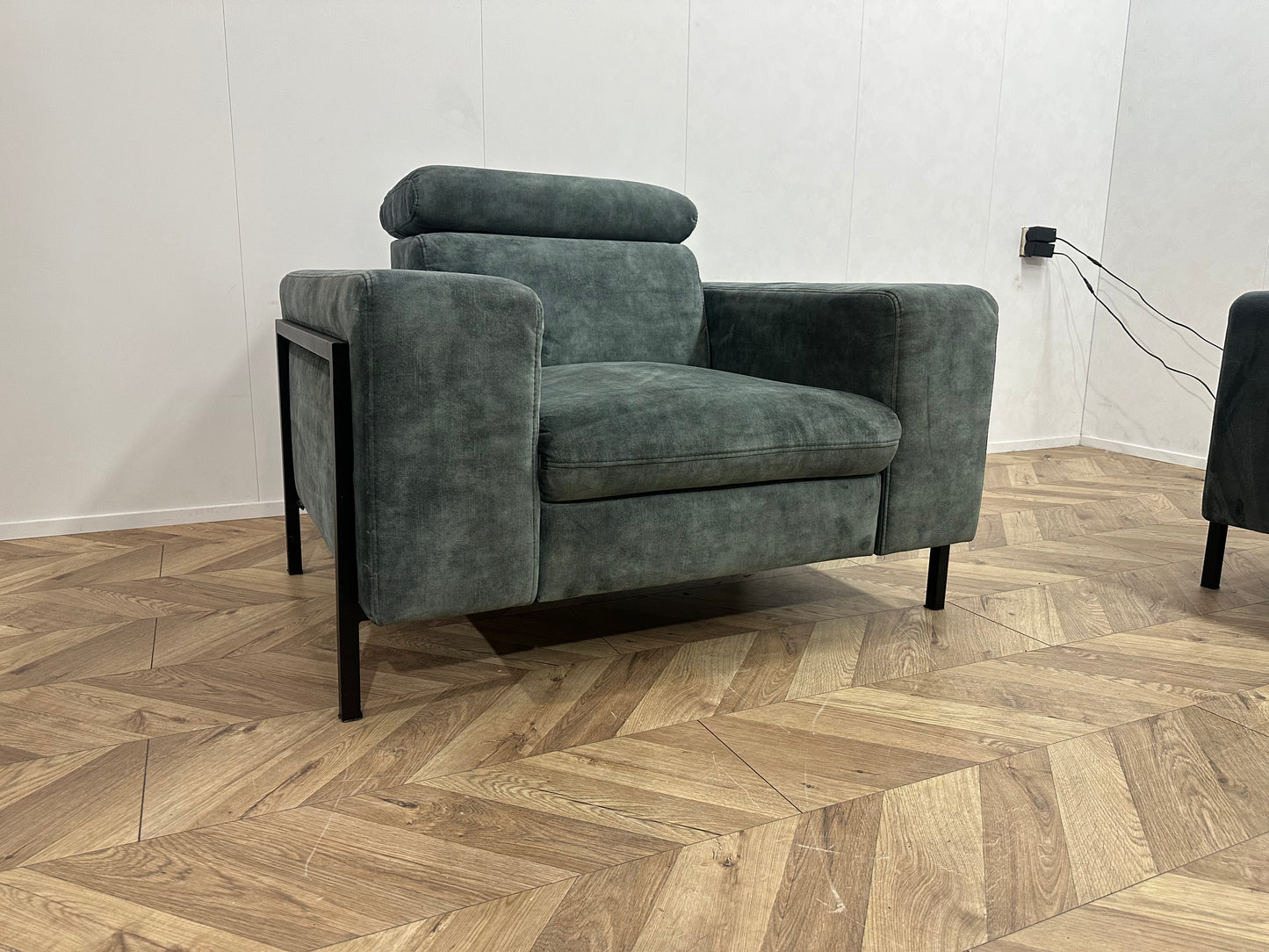 Feelings Elektrisch Verstelbare Blauw/Grijze Velvet 2,5-Zits Bank ~ Groen/Grijze Velvet Fauteuil