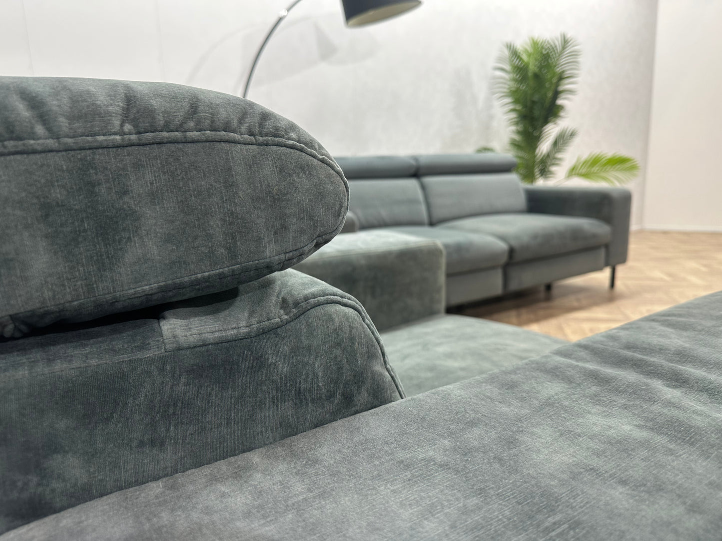 Feelings Elektrisch Verstelbare Blauw/Grijze Velvet 2,5-Zits Bank ~ Groen/Grijze Velvet Fauteuil