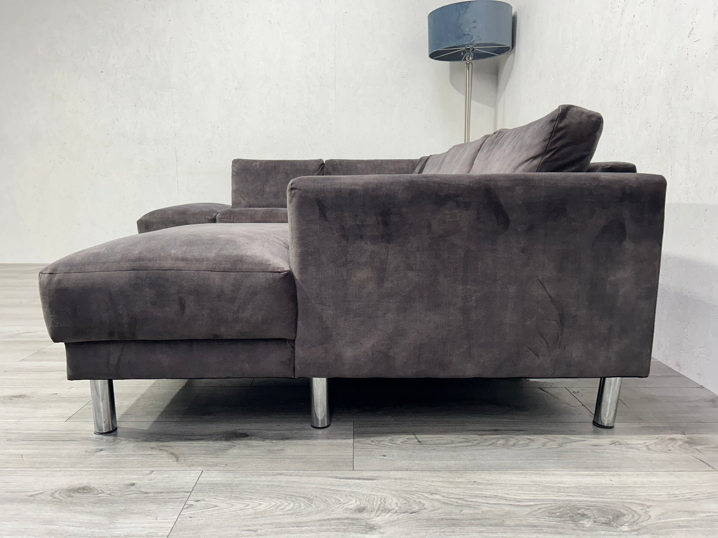 Antraciet Velvet U Bank ~ Losse Rugkussens Met Afneembare Hoezen