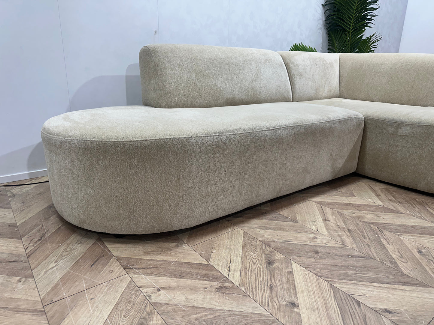 Beige Chenille Stof Design Hoekbank