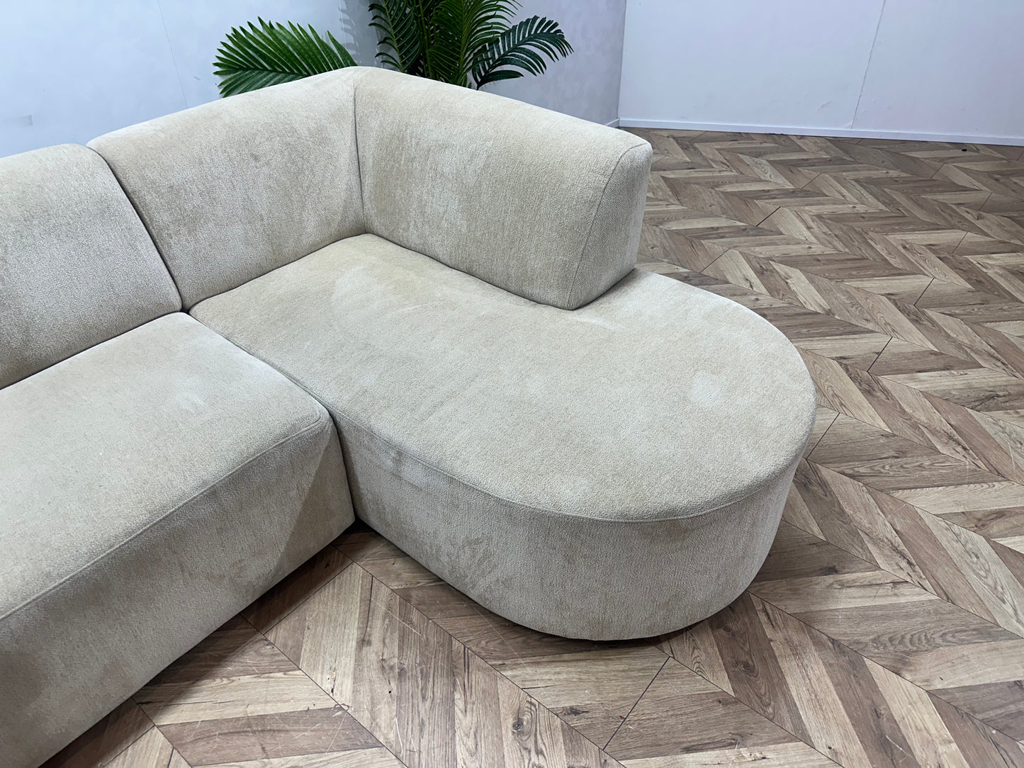 Beige Chenille Stof Design Hoekbank