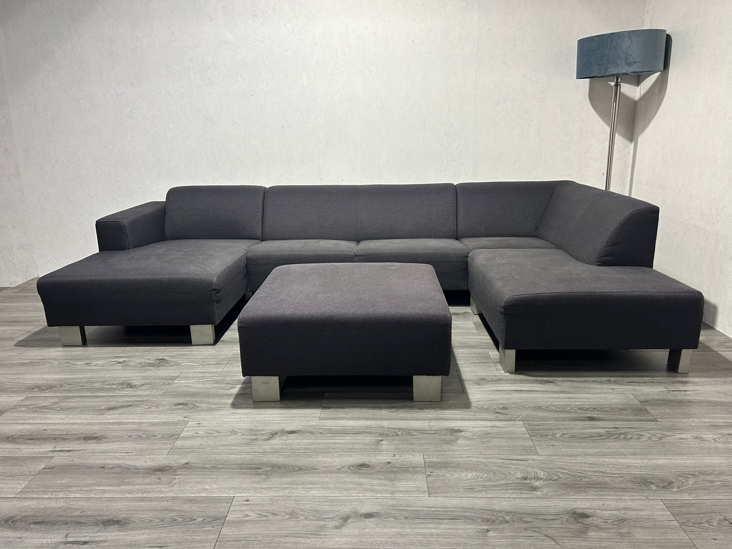 Antraciet U Bank Met Hocker ~ Vaste Kussens