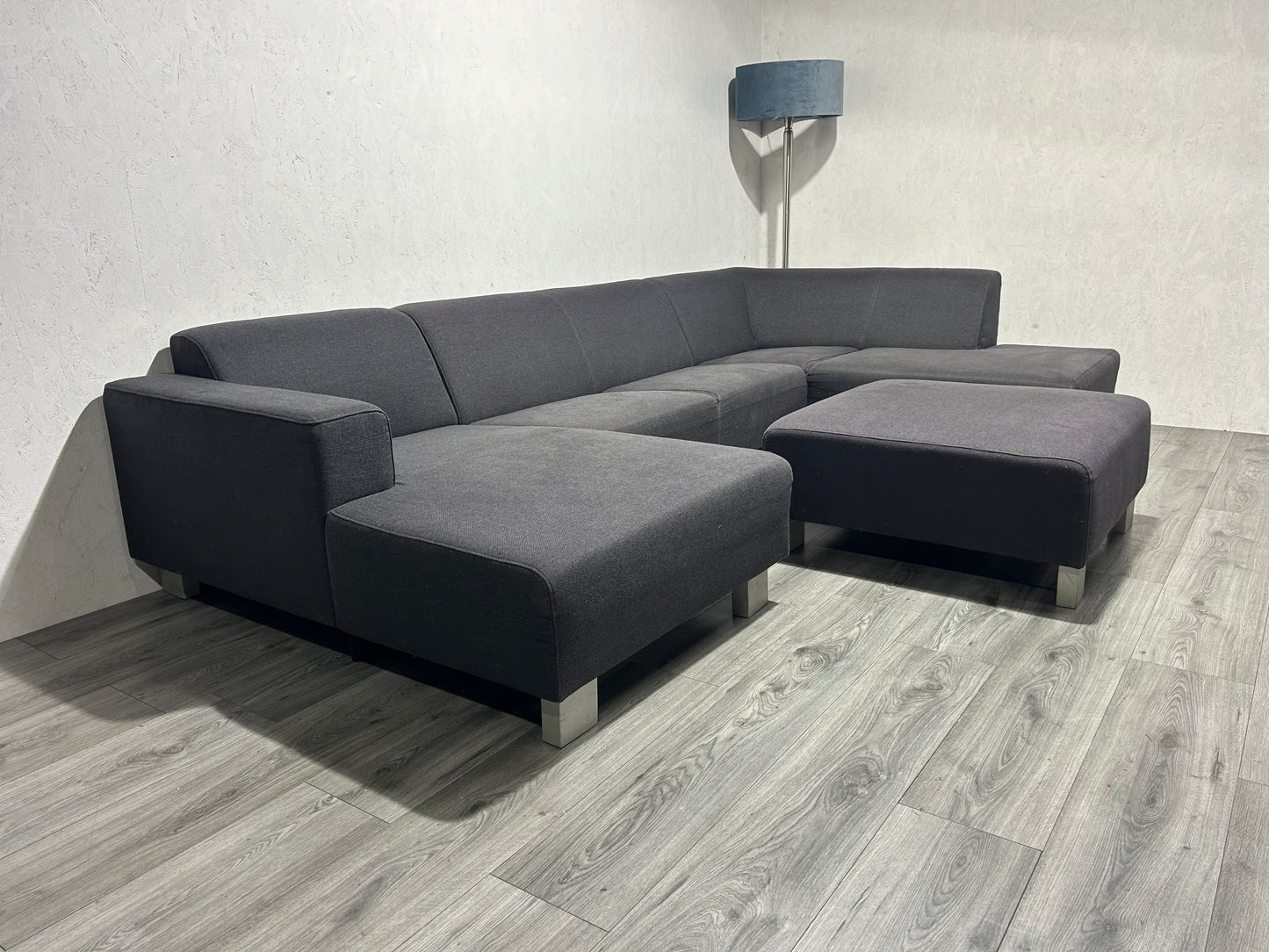 Antraciet U Bank Met Hocker ~ Vaste Kussens