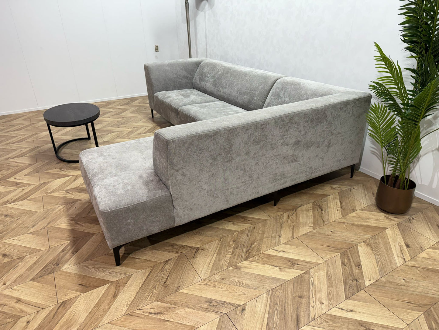 Licht Grijze Velvet Loods 5 Hoekbank ~ Vaste Kussens