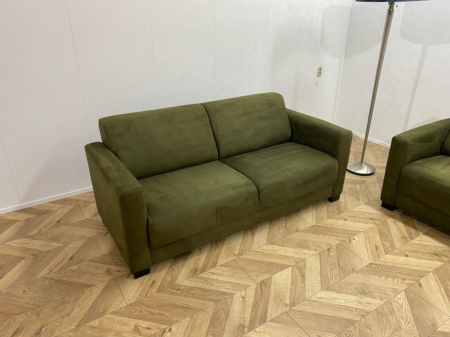 Goossens Groene Suède Stof Banken Set ~ Vaste Kussens